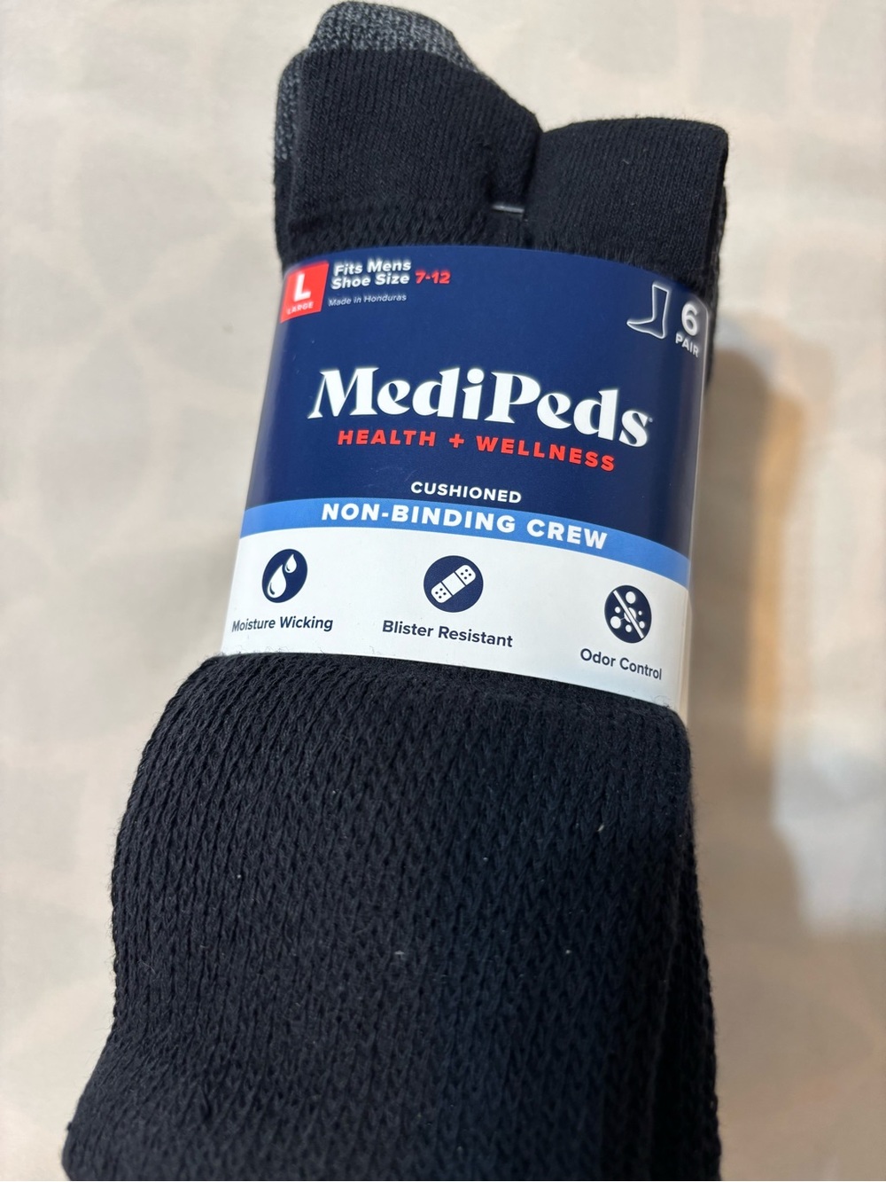 Men’s Cushioned Non-Binding Crew Socks - Black (6 Pair)